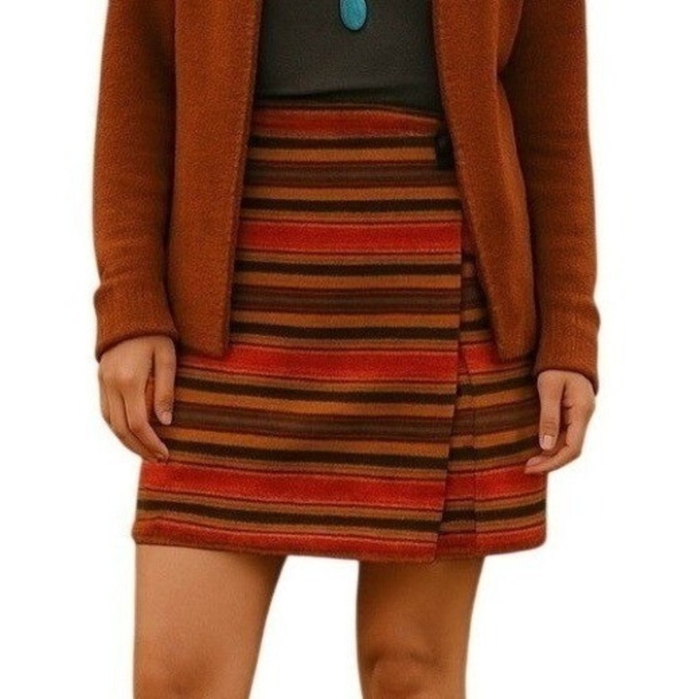 Vintage The Limited Wool Wrap Mini Skirt M Red Stripe Boho Southwestern Folk NWT